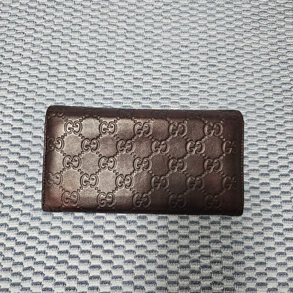 Gucci Guccissima Leather Maroon Brown Long Wallet with Gold Heart GG Design - Picture 3 of 7